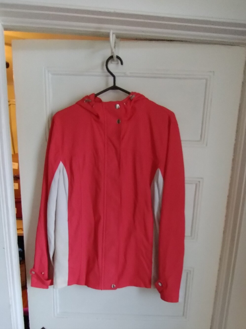 George Coral Hooded  Jacket with White Side Panels SZ Large